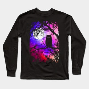 Owl Moon with Night Sky Stars Long Sleeve T-Shirt